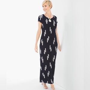 Travelers by Chico's Classic Vertical Geo Black & White Printed Dress. Maxi